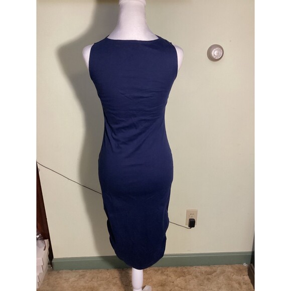 A Oei Studio Women's Navy Blue Draped Neck Bodycon Ruched Side Midi Dress Size 4 - Picture 8 of 12